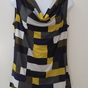 Cowl Neck Sleeveless Camisole in Black, Yellow & White